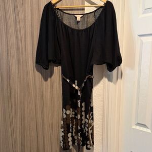 Jonathan Martin Black and Brown Polka Dot Midi Dress